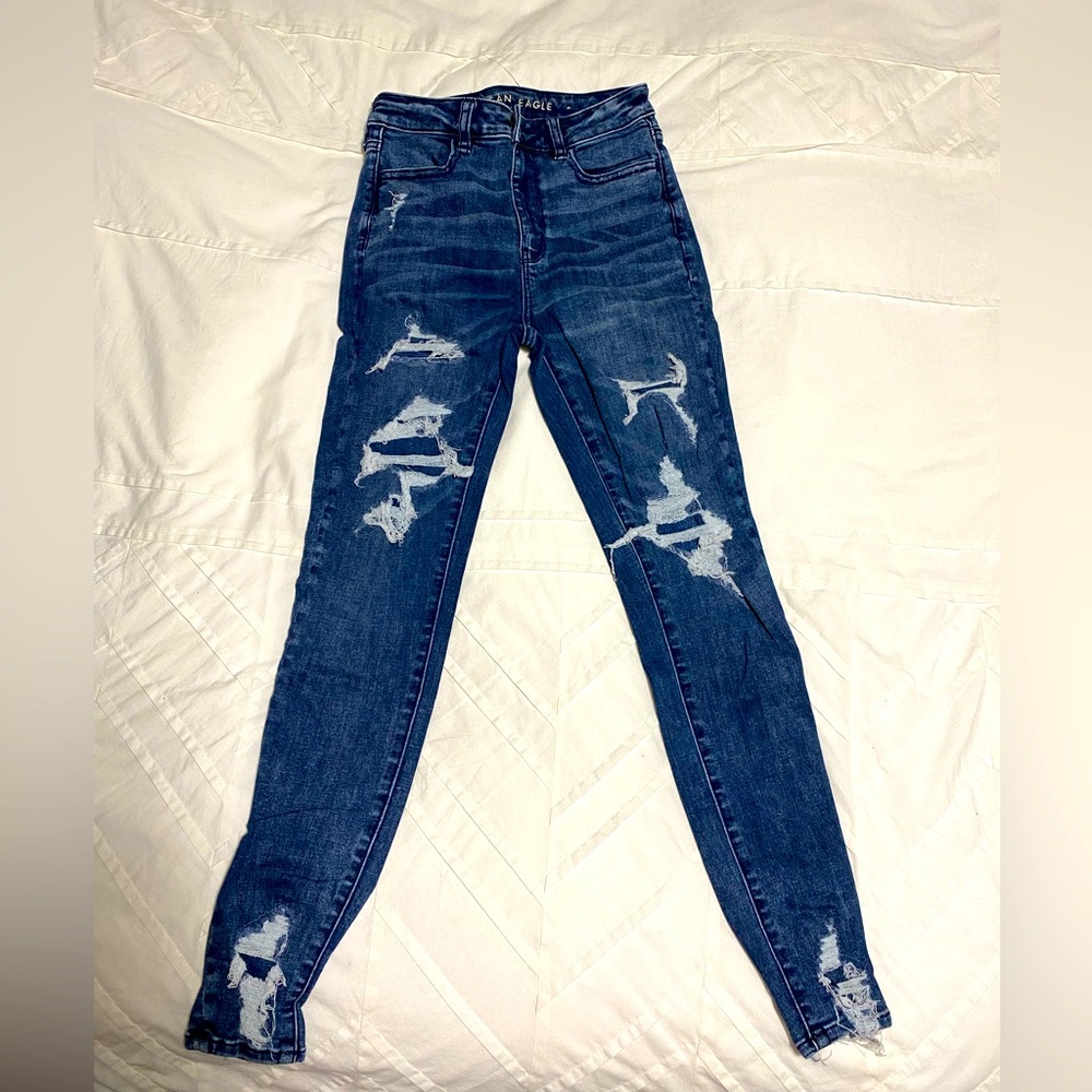 AE Next Level Stretch Patched Destroyed High Waisted Jegging - Size 4